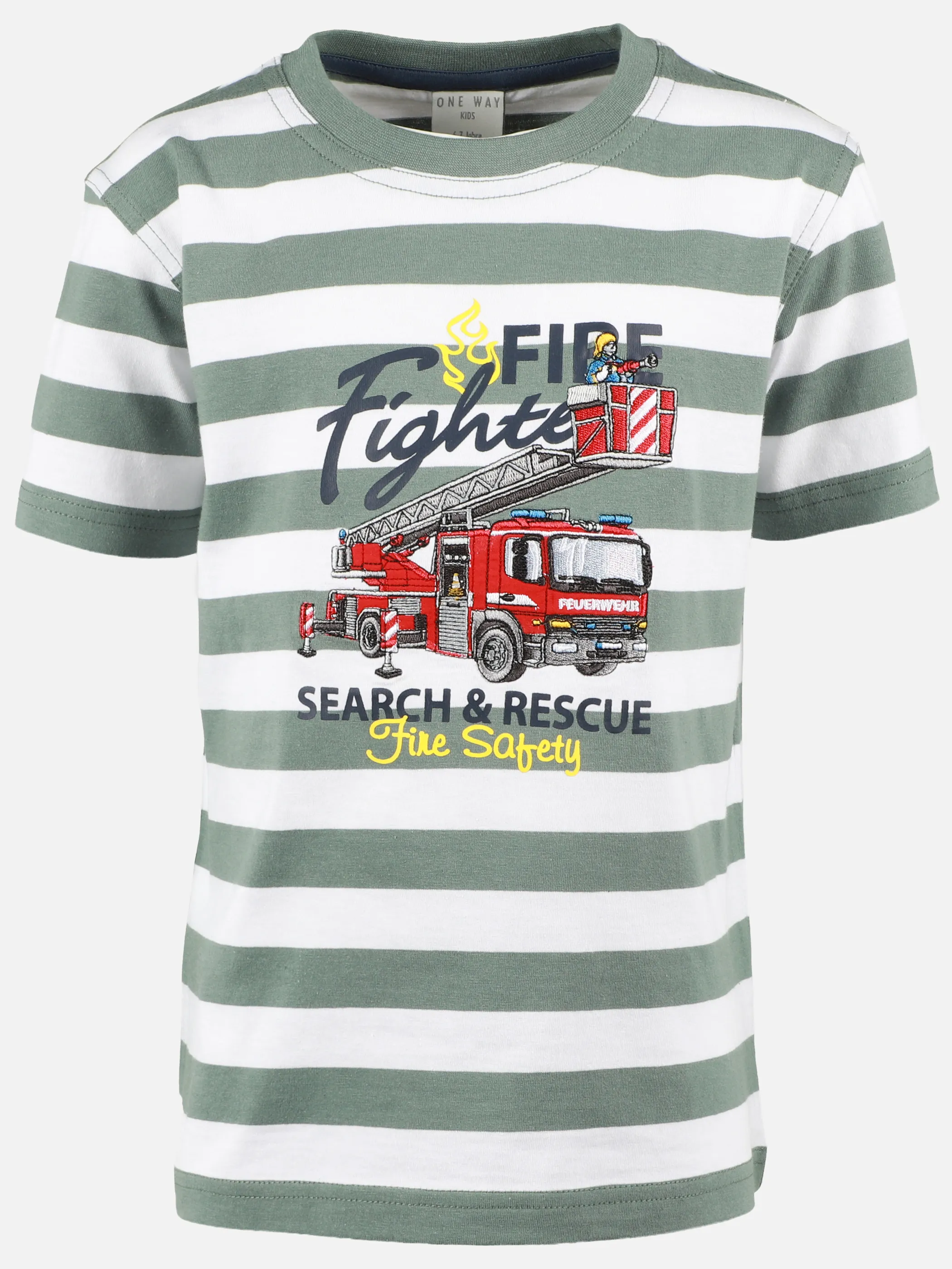 One Way MB T-Shirt gestreift mit feuerwehr print in grün Grün 921981 GRÜN 1